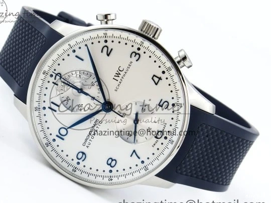 MIROTIME 0511 Casual Portuguese Chrono IW3716 Z+F 1:1 Best Edition White Dial on Blue Rubber Strap A 7016
